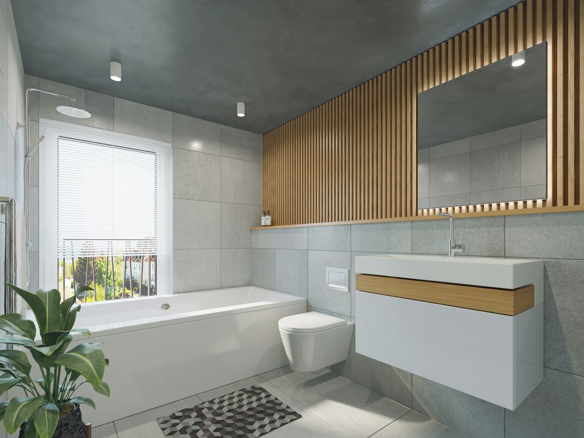 Lavabo, klozet ve küvetli banyo